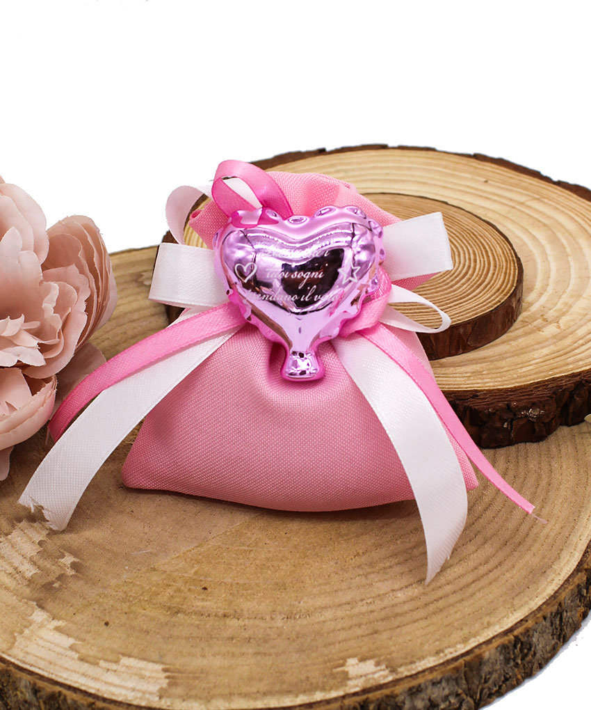 Bomboniera Magnete Cuore in Porcellana Rosa Effetto Specchiato con Frase