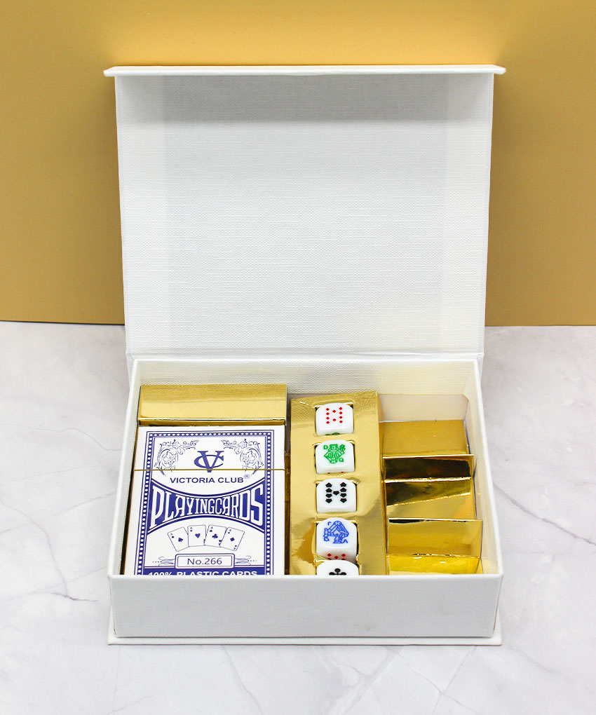 BOX DEGUSTAZIONE CON CARTE E DADI 15x12x4 cm – Bomboniera Completa di Confezione
