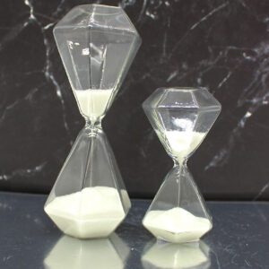 Bomboniera Clessidra Ottagonale Forma Diamante in Vetro con Sabbia Bianca – 2 Misure