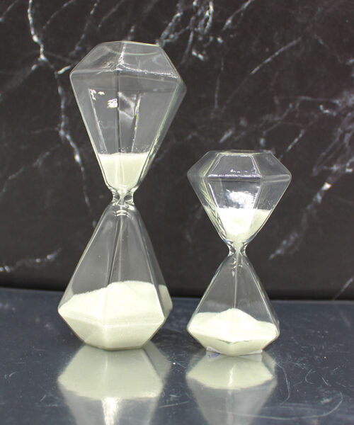 Bomboniera Clessidra Ottagonale Forma Diamante in Vetro con Sabbia Bianca – 2 Misure