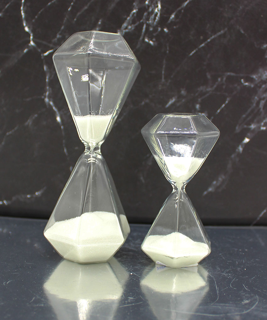 Bomboniera Clessidra Ottagonale Forma Diamante in Vetro con Sabbia Bianca – 2 Misure