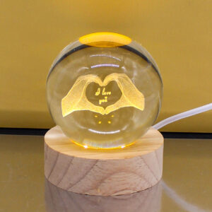 Bomboniera Lampada Sfera Mani Giunte con Cuore e Scritta I Love You in Vetro LED