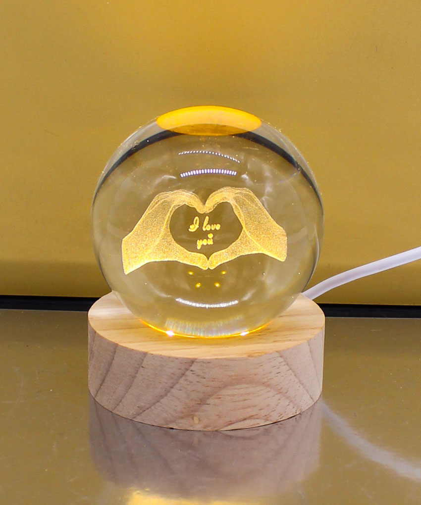 Bomboniera Lampada Sfera Mani Giunte con Cuore e Scritta I Love You in Vetro LED