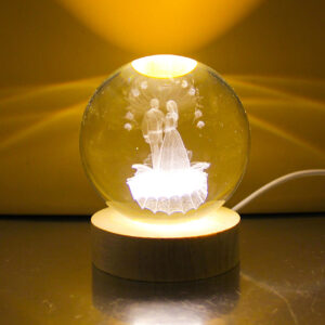 Bomboniera Lampada Sfera Grande in Vetro Incisione Laser Tema Matrimonio con Luce LED