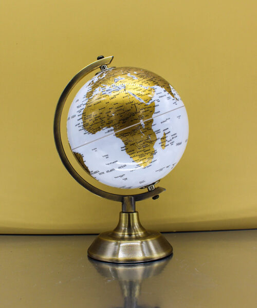 Bomboniera Mappamondo Avorio con Stand in Metallo Gold – 10,6 cm